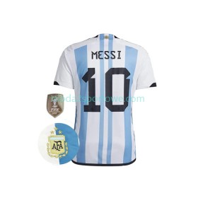 Koszulka Argentyna Messi 10 3 Stars Domowe Stroje Piłkarskie World Cup 2022 Krótki Rękaw